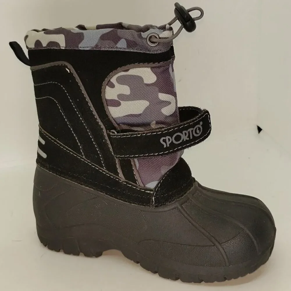 Sporto Boys Black & Gray Camo All Weather Lined Boots - Size 11/12